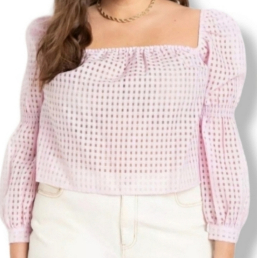 #3i  Sz 22 NWT ELOQUII Lavender Square Neck Blouse with Puffy Sleeves